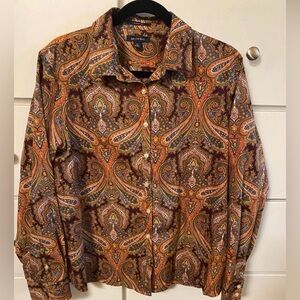 Land’s End Women’s Button Down Shirt Size 14 Merlot Paisley Supima Cotton